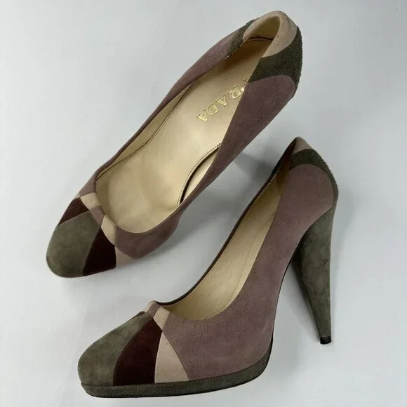 Prada Women's Lampone Grafite Calzature Donna Camoscio Grafic Pumps EU 37.5/US 7 - Picture 3 of 17